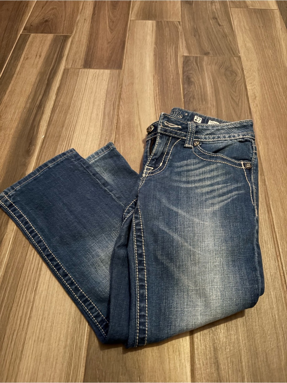 Miss Me Distressed Dark Blue Bootcut Jeans